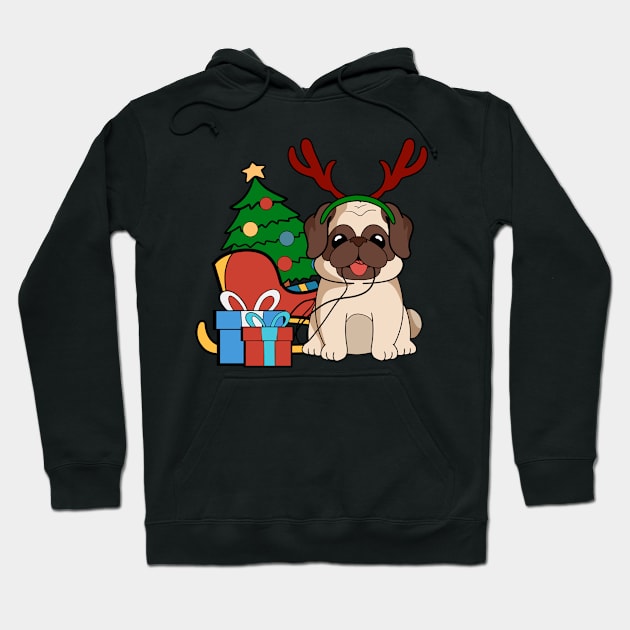 Pug Dog Reindeer Gift And Sleigh Christmas Holiday Shirt For Dog Hoodie by TheBeardComic